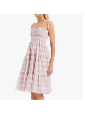 Revolve Amanda Uprichard Pastel Plaid Smocked Sundress multicolored size S